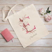 Cherry Blossom Letter 'E' Monogram Aangepaste naam Tote Bag