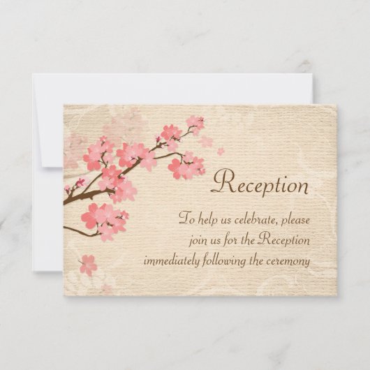 Cherry Blossom light beige Reception Invite Kaart (Voorkant)