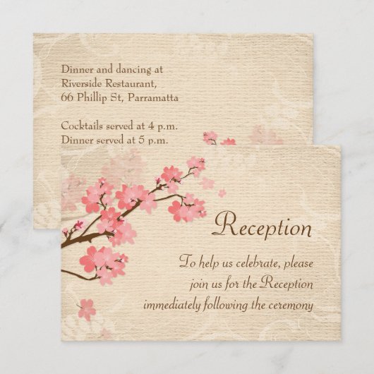 Cherry Blossom light beige Reception Invite Kaart (Voorkant / Achterkant)