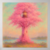 Cherry Blossom Lighthouse - Pastel schilderstijl Poster (Voorkant)
