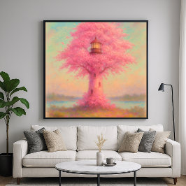 Cherry Blossom Lighthouse - Pastel schilderstijl Poster