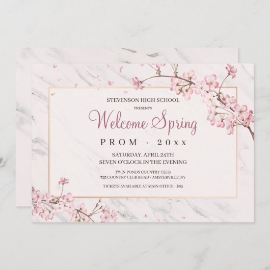 Cherry Blossom Lijst Prom Uitnodiging (Voorkant / Achterkant)