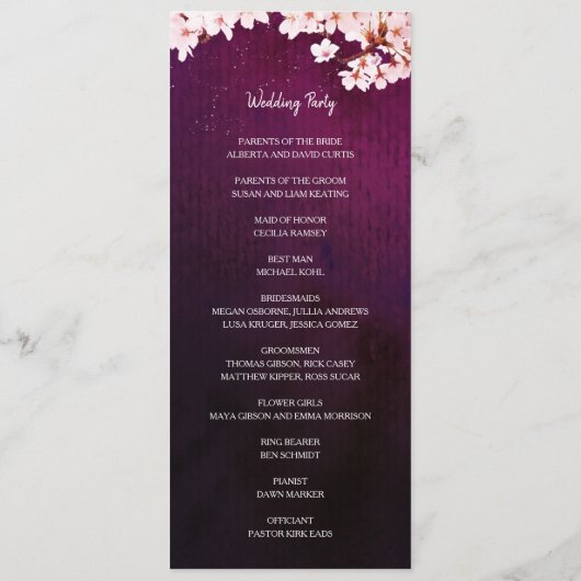 Cherry Blossom Long Vertical Wedding Flat Program Programmakaart (Achterkant)