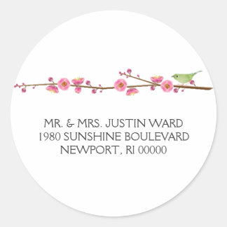 Cherry Blossom Love Bird; Adres Ronde Sticker