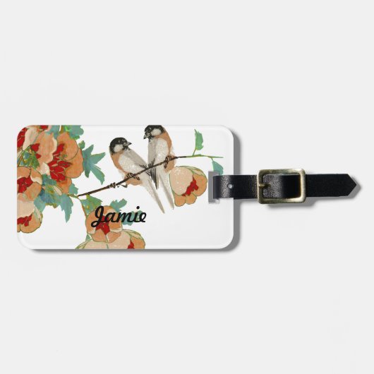  Cherry Blossom Love Bird Mint Bagagelabel (Voorkant horizontaal)