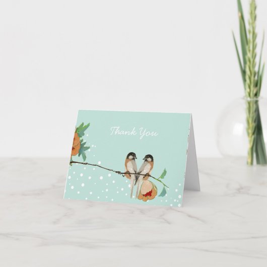  Cherry Blossom Love Bird Mint Bedankkaart (Voorkant)