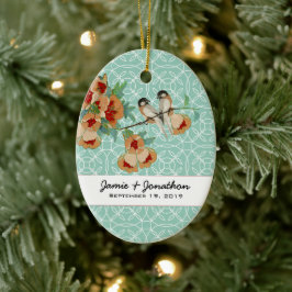  Cherry Blossom Love Bird Mint Keramisch Ornament