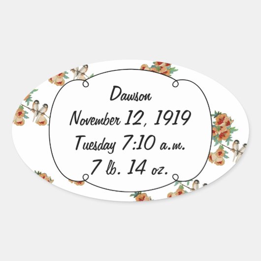 Cherry Blossom Love Bird Mint Ovale Sticker (Voorkant)