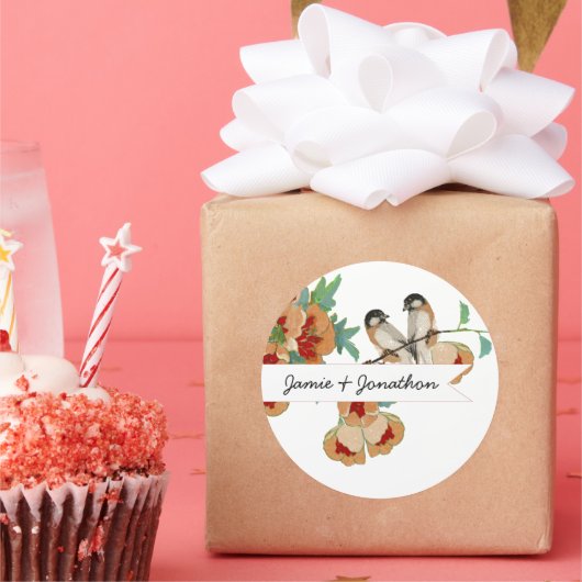  Cherry Blossom Love Bird Mint Ronde Sticker (Feest)