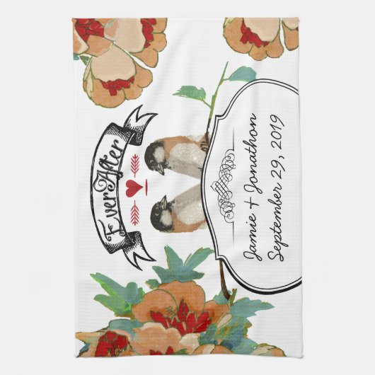  Cherry Blossom Love Bird Mint Theedoek (Verticaal)