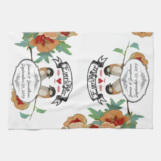  Cherry Blossom Love Bird Mint Theedoek (Horizontaal)