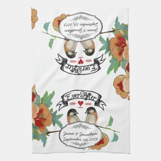  Cherry Blossom Love Bird Mint Theedoek (Verticaal)