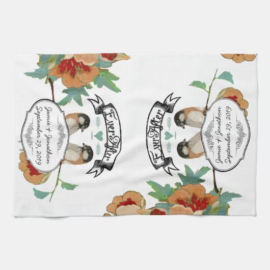  Cherry Blossom Love Bird Mint Theedoek (Horizontaal)