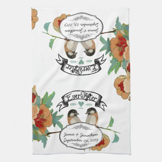  Cherry Blossom Love Bird Mint Theedoek (Verticaal)