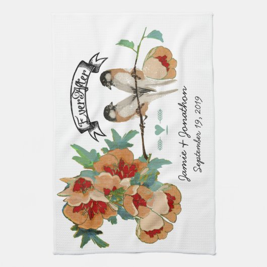  Cherry Blossom Love Bird Mint Theedoek (Verticaal)