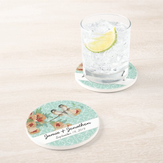  Cherry Blossom Love Bird Mint Zandsteen Onderzetter (Zijkant)