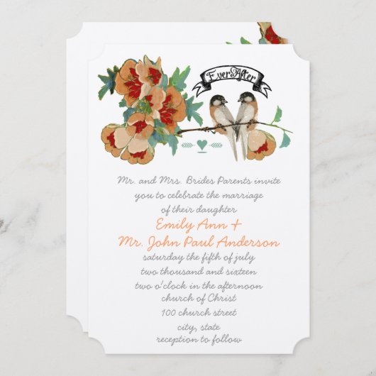  Cherry Blossom Love BIrd Peach Mint Kaart (Voorkant / Achterkant)