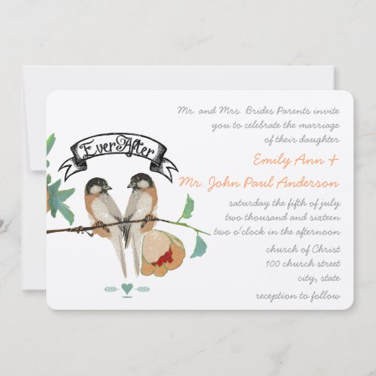  Cherry Blossom Love BIrd Peach Mint Kaart (Voorkant)