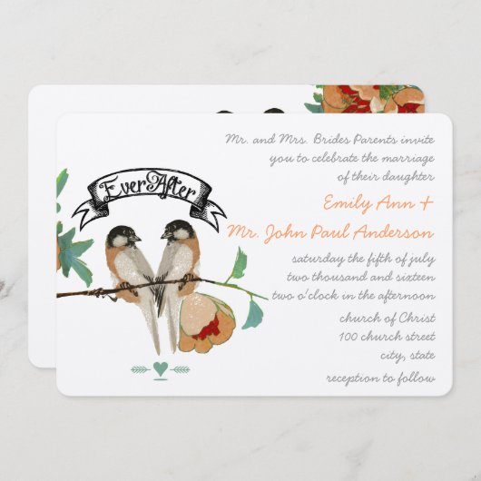  Cherry Blossom Love BIrd Peach Mint Kaart (Voorkant / Achterkant)