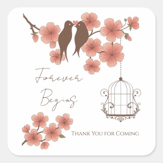 Cherry Blossom Lovebirds Wedding Sticker (Voorkant)