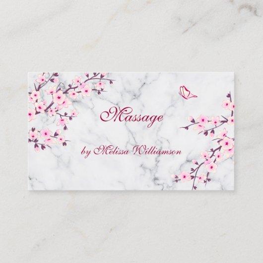 Cherry Blossom Loyalty Card Pink Grey Marble Visitekaartje (Achterkant)