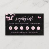 Cherry Blossom Loyalty Kaart Pink Black Marmer Visitekaartje (Voorkant)
