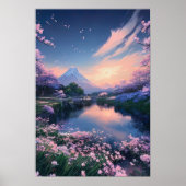 Cherry Blossom Magic bij het Mountain Lake Poster (Voorkant)