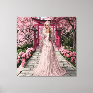 Cherry Blossom Maiden Wall Art Canvas Afdruk