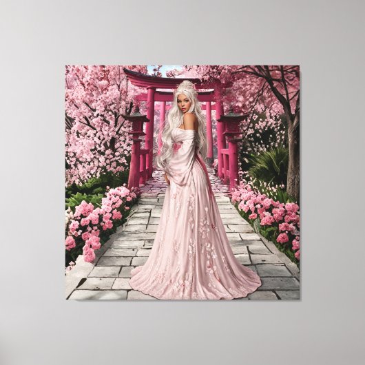 Cherry Blossom Maiden Wall Art Canvas Afdruk (Voorkant)