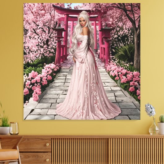 Cherry Blossom Maiden Wall Art Canvas Afdruk (Insitu (Woonkamer))