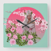 Cherry Blossom Maiden Wall Clock  Vierkante Klok (Voorkant)