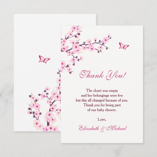 Cherry Blossom | MeisjesBaby shower | Bedankkaart (Voorkant / Achterkant)