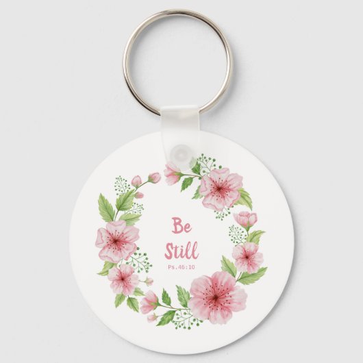 Cherry Blossom met de scriptie "Be still" Sleutelhanger (Voorkant)