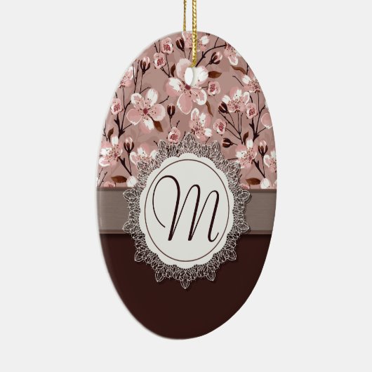 Cherry Blossom met Lace Monogram Keramisch Ornament (Rechts)