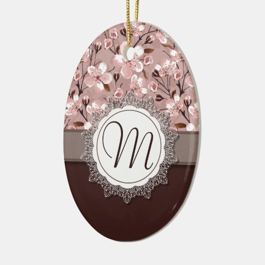 Cherry Blossom met Lace Monogram Keramisch Ornament (Links)