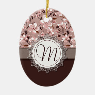 Cherry Blossom met Lace Monogram Keramisch Ornament