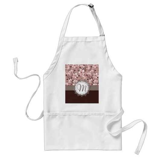 Cherry Blossom met Lace Monogram Standaard Schort (Voorkant)