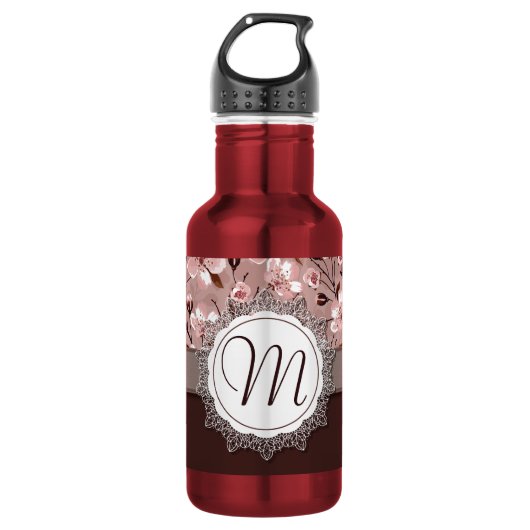 Cherry Blossom met Lace Monogram Waterfles (Voorkant)