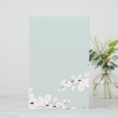 Cherry Blossom met Mint Green Background Briefpapier (Staand voorkant)