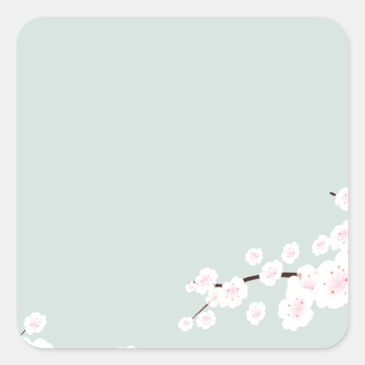 Cherry Blossom met Mint Green Background Vierkante Sticker (Voorkant)