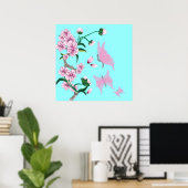 Cherry Blossom met roze Butterflies Poster (Thuiskantoor)