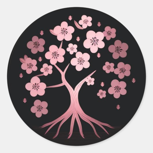 Cherry blossom, minimalisme, roze, Japans Ronde Sticker (Voorkant)