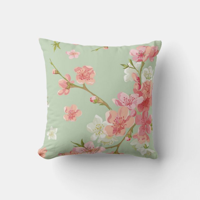 Cherry blossom, mint, jade, trendy, mooi, patroon, kussen (Voorkant)