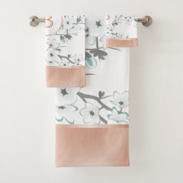 Cherry Blossom Mint White Rose Gold Monogram Bad Handdoek