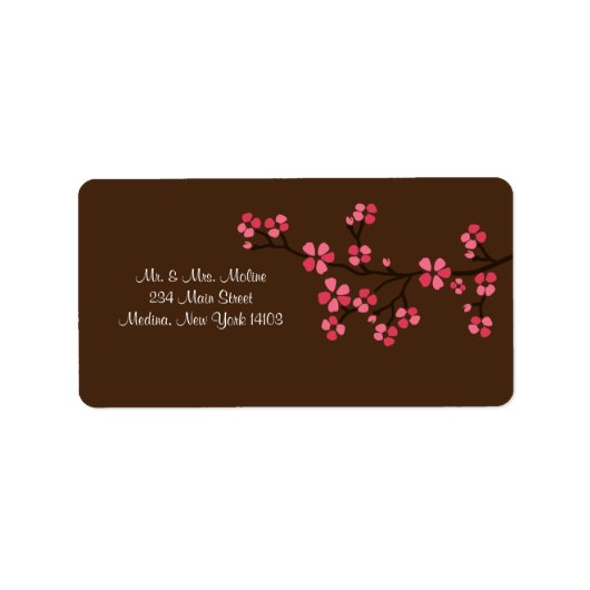 Cherry Blossom Mocha Bruiloft Bruids Retourlabel Etiket (Voorkant)