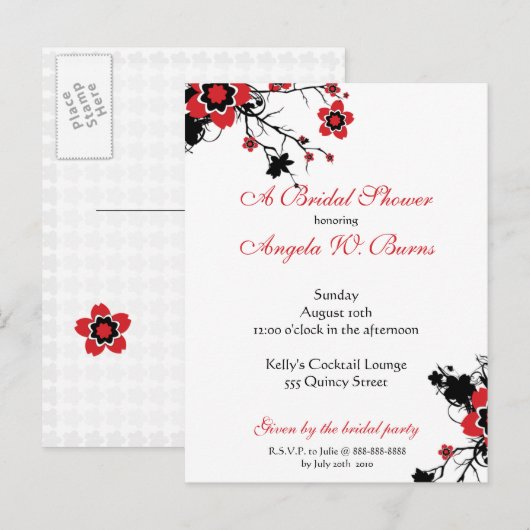 Cherry Blossom Modern Custom Vrijgezellenfeest Uitnodiging Briefkaart (Voorkant / Achterkant)