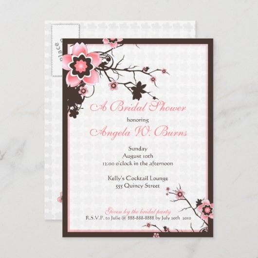 Cherry Blossom Modern Custom Vrijgezellenfeest Uitnodiging Briefkaart (Voorkant / Achterkant)