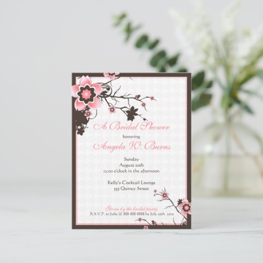 Cherry Blossom Modern Custom Vrijgezellenfeest Uitnodiging Briefkaart (Staand voorkant)