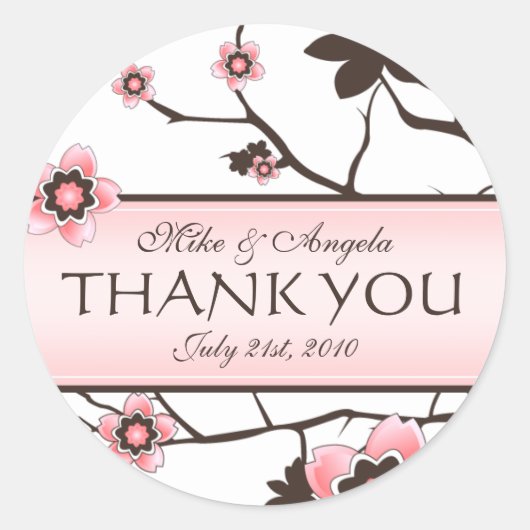 Cherry Blossom Modern Wedding Dank u Ronde Sticker (Voorkant)