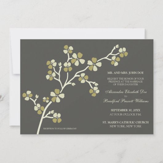 Cherry Blossom Modern Wedding Invitation : olijf Kaart (Voorkant)